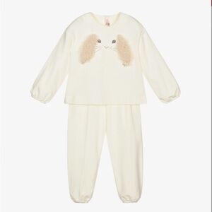 Il Gufo Girls Grey Cotton Jersey Playset with Bunny Design, Size 3y/36M